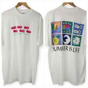 Delta Cotton SZ XL Single Stitch Summer Is Life Front/Back Graphic Tee Made USA